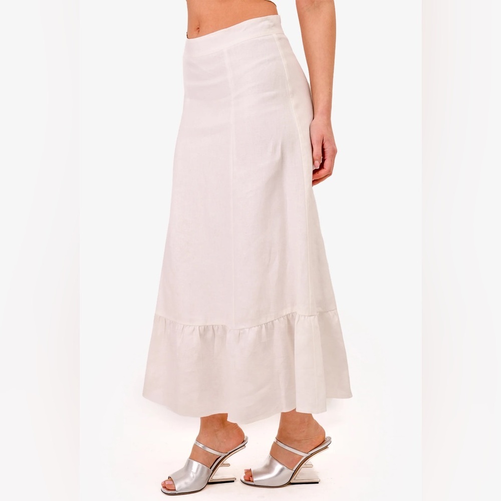 Reformation White Linen Ruffle Edge Midi Skirt